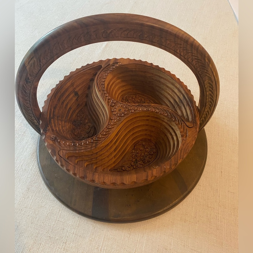 Wooden Carved Collapsible Basket